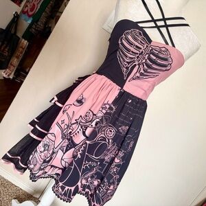 Lolita Dress Gothic Punk Halloween Costume Pink pastel goth skeleton kawaii